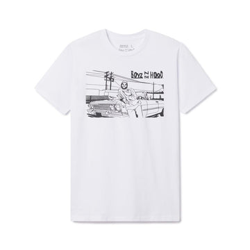 White t-shirt with black graphic design on a white background Sketch of Doughboy from the movie Boyz n the Hood. Exclusive Men's t-shirt Academy Museum